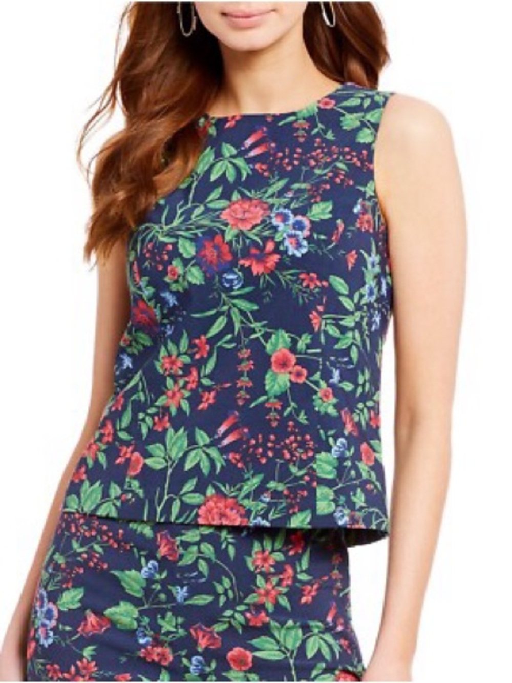 J. McLaughlin Amelia Navy/Multicolor Floral Stretch Sleeveless Top Size 4 Tank